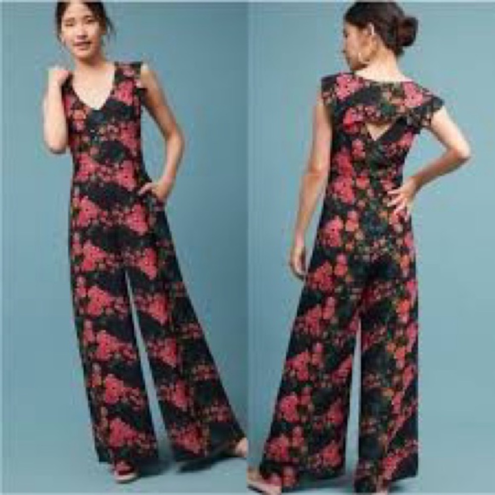 Plenty by Tracy Reese Black and Red Floral Jumpsuit